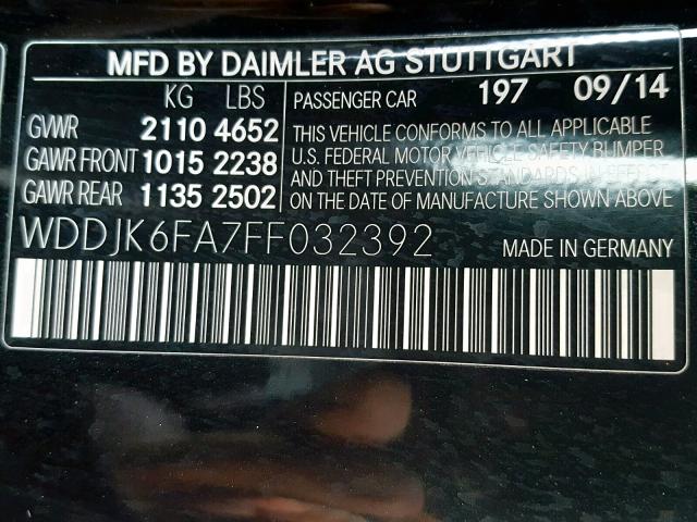 WDDJK6FA7FF032392 - 2015 MERCEDES-BENZ SL 400 BLACK photo 10