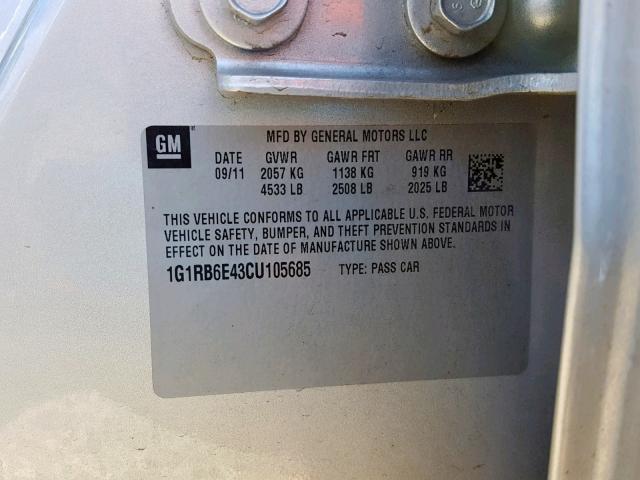 1G1RB6E43CU105685 - 2012 CHEVROLET VOLT SILVER photo 10