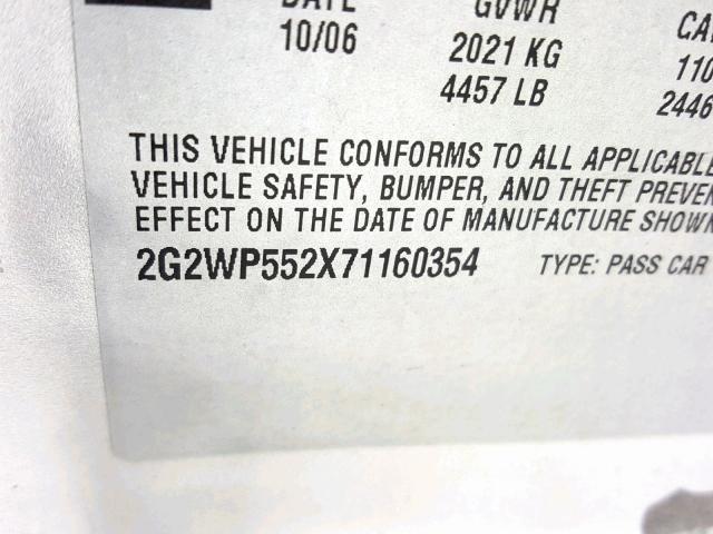 2G2WP552X71160354 - 2007 PONTIAC GRAND PRIX SILVER photo 10