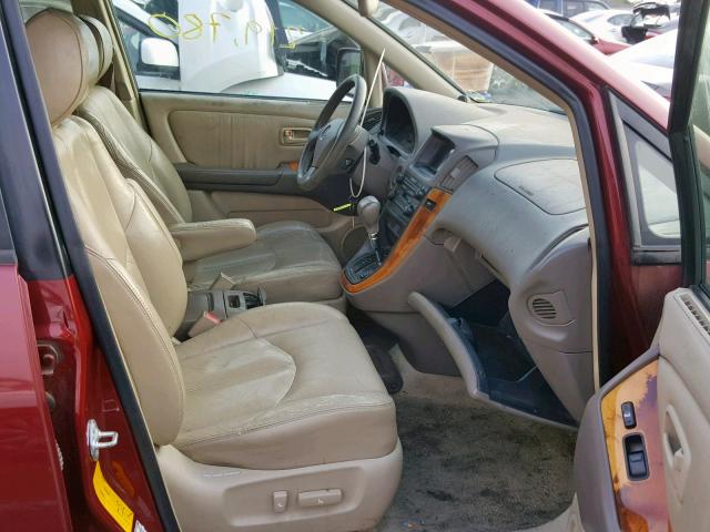 JT6HF10U8X0088212 - 1999 LEXUS RX 300 BURGUNDY photo 5