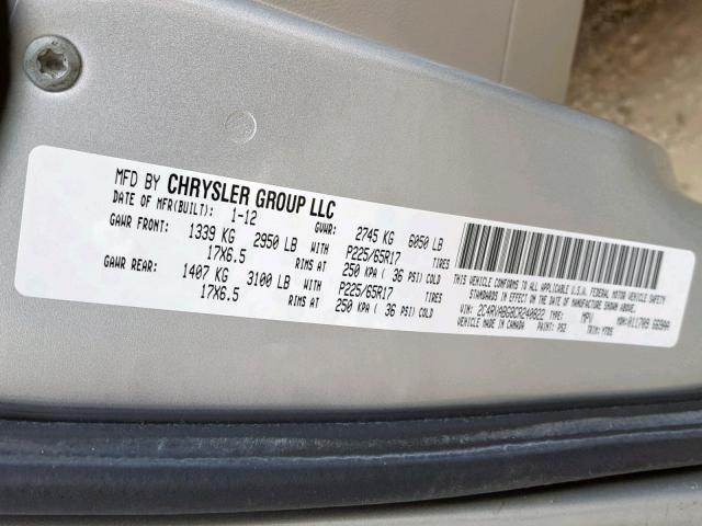 2C4RVABG8CR240822 - 2012 VOLKSWAGEN ROUTAN SE SILVER photo 10