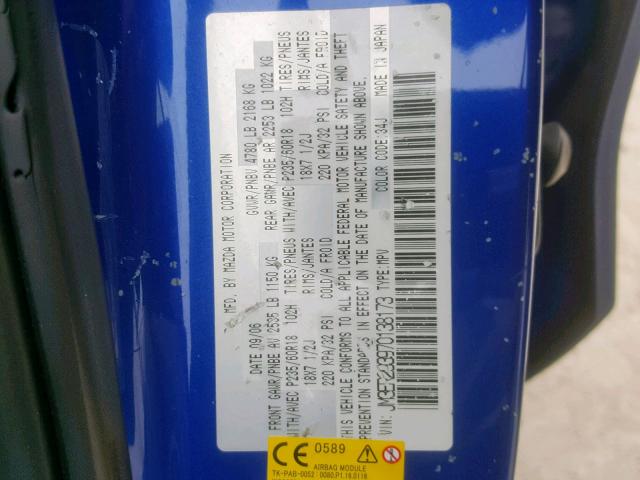 JM3ER293970138173 - 2007 MAZDA CX-7 BLUE photo 10