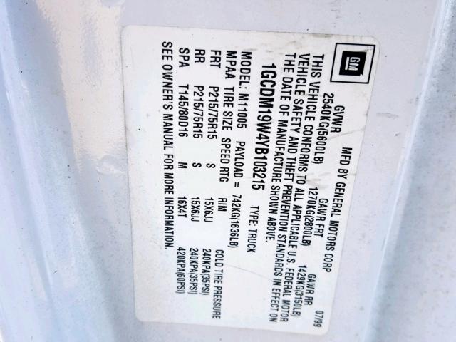 1GCDM19W4YB103215 - 2000 CHEVROLET ASTRO WHITE photo 10