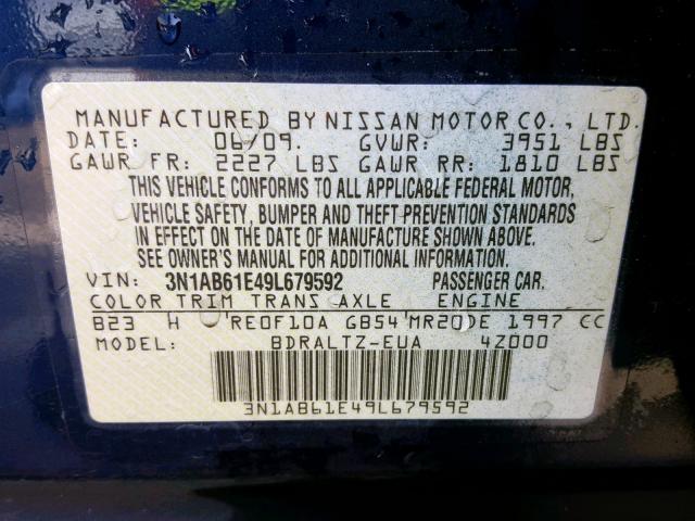 3N1AB61E49L679592 - 2009 NISSAN SENTRA 2.0 BLUE photo 10