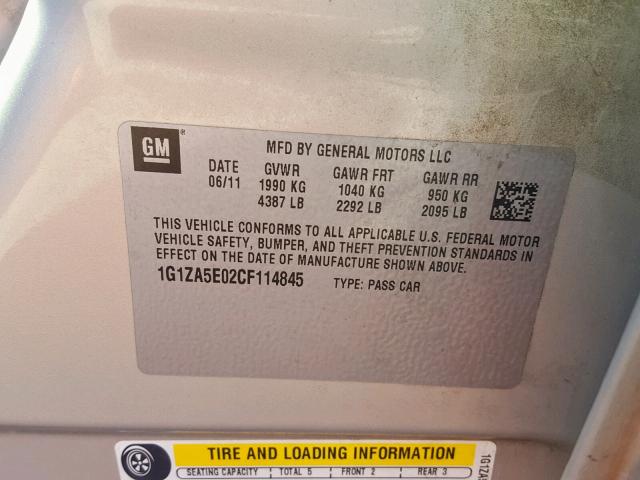 1G1ZA5E02CF114845 - 2012 CHEVROLET MALIBU LS GOLD photo 10