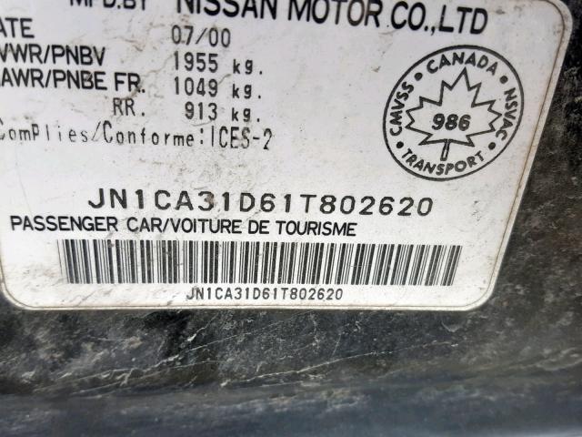 JN1CA31D61T802620 - 2001 NISSAN MAXIMA GXE BLACK photo 10