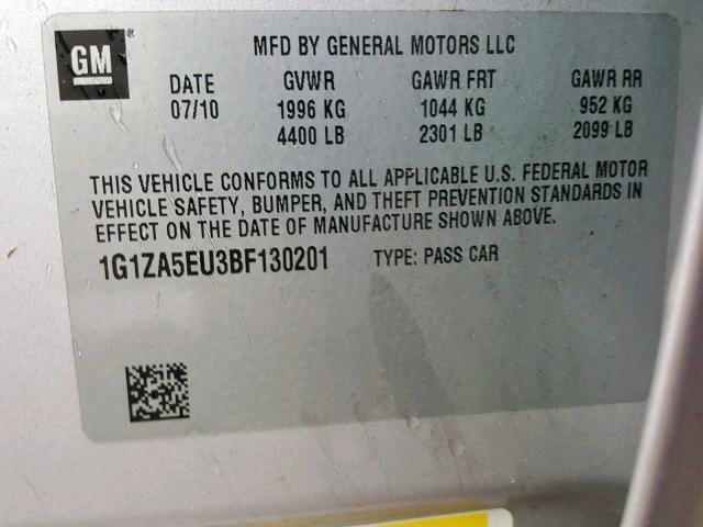 1G1ZA5EU3BF130201 - 2011 CHEVROLET MALIBU LS SILVER photo 10