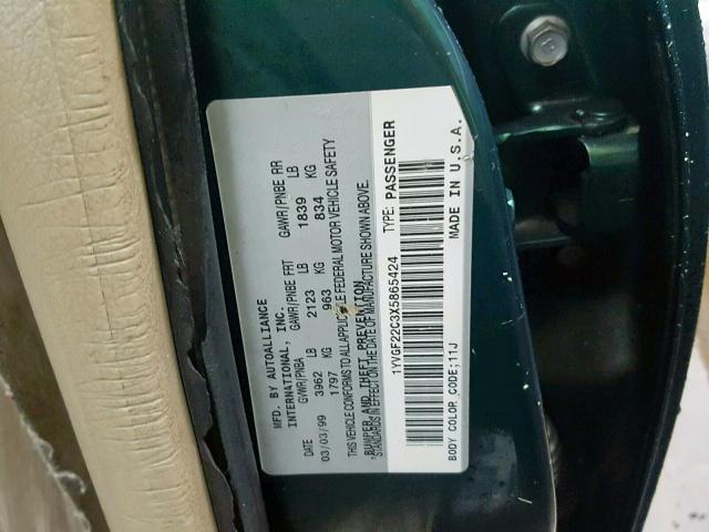 1YVGF22C3X5865424 - 1999 MAZDA 626 ES GREEN photo 10