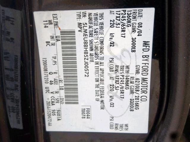 5LMEU88H85ZJ00572 - 2005 LINCOLN AVIATOR 黑色 照片 10