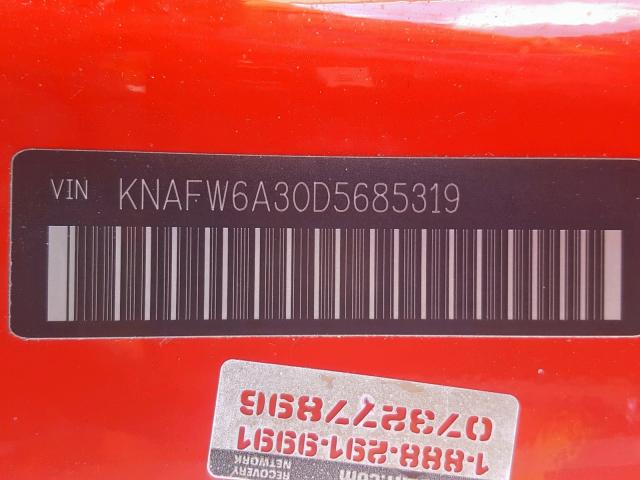 KNAFW6A30D5685319 - 2013 KIA FORTE SX RED photo 10