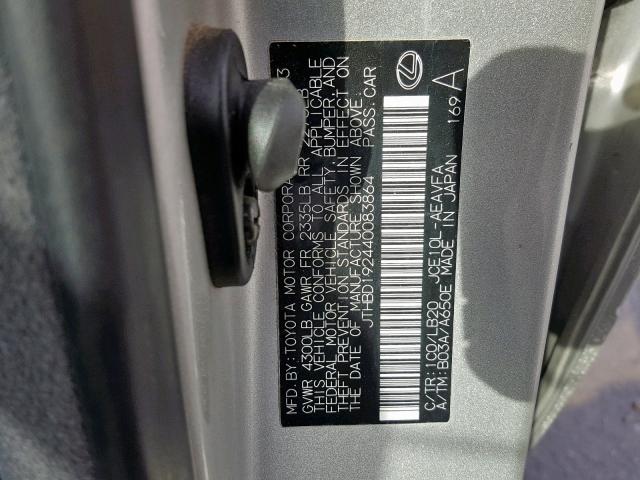 JTHBD192440083864 - 2004 LEXUS IS 300 SILVER photo 10