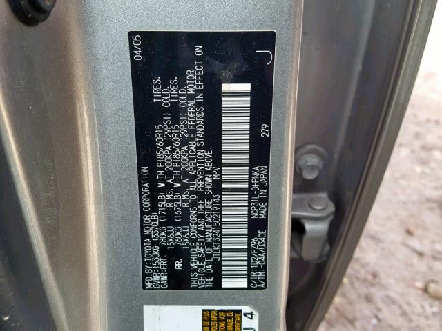 JTLKT324150219143 - 2005 TOYOTA SCION XB GRAY photo 10