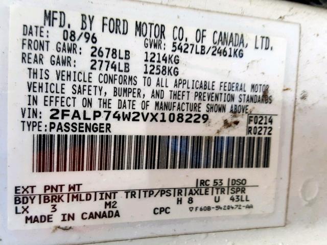 2FALP74W2VX108229 - 1997 FORD CROWN VICT WHITE photo 10