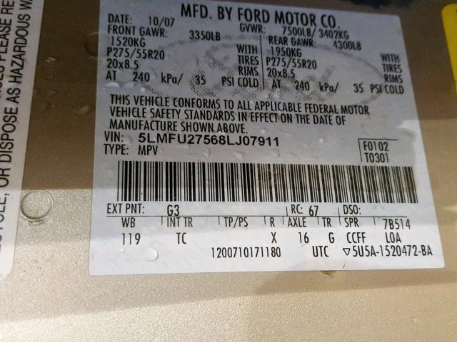 5LMFU27568LJ07911 - 2008 LINCOLN NAVIGATOR Qəhvəyi foto 10