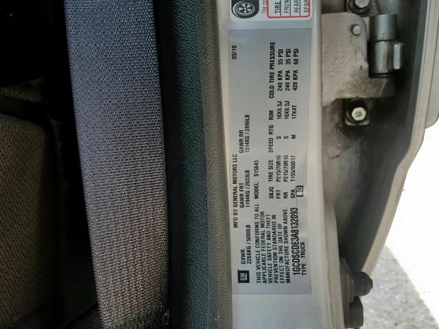 1GCDSCDE3A8132093 - 2010 CHEVROLET COLORADO L SILVER photo 10