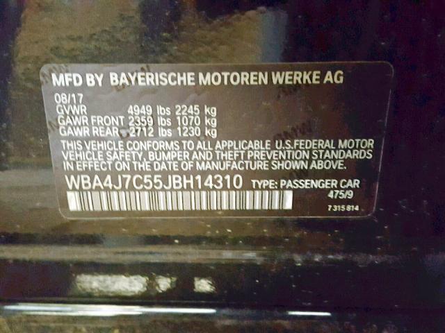 WBA4J7C55JBH14310 - 2018 BMW 440XI GRAN BLACK photo 10