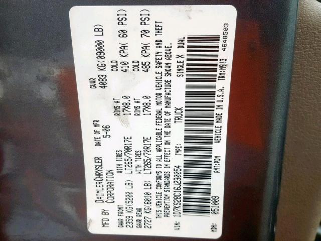 1D7KS28C16J230054 - 2006 DODGE RAM 2500 S ვერცხლისფერი ფოტო 10