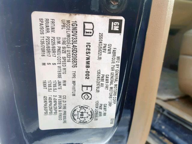 1GNDV33L46D206876 - 2006 CHEVROLET UPLANDER L 黑色 照片 10