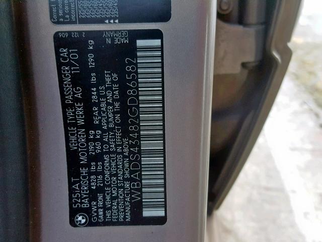 WBADS43482GD86582 - 2002 BMW 525 IT AUT BEIGE photo 10