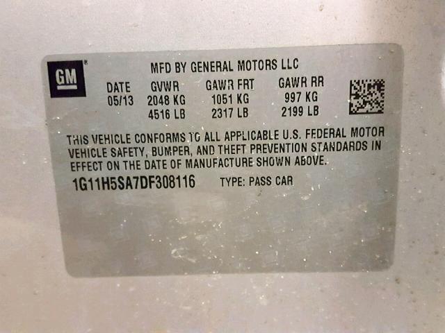 1G11H5SA7DF308116 - 2013 CHEVROLET MALIBU LTZ SILVER photo 10