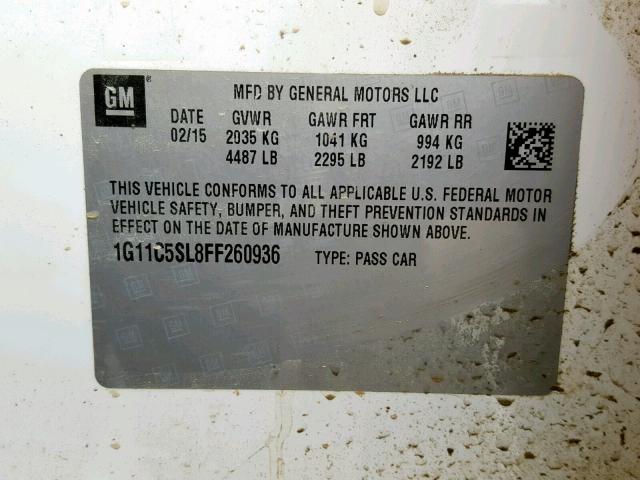 1G11C5SL8FF260936 - 2015 CHEVROLET MALIBU 1LT 白色 照片 10