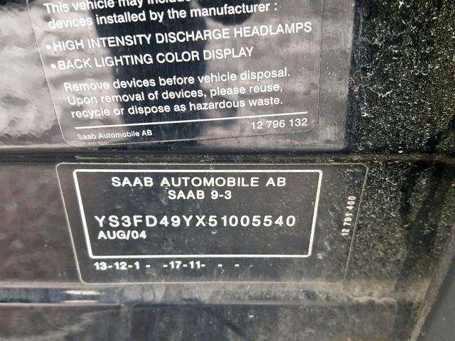 YS3FD49YX51005540 - 2005 SAAB 9-3 ARC BLACK photo 10