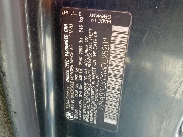 WBABB231XMEC25201 - 1991 BMW 325 IC AUT BLACK photo 10