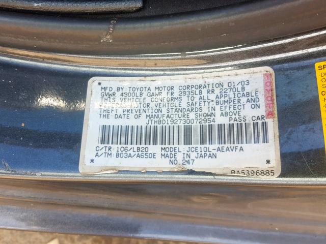 JTHBD192730072954 - 2003 LEXUS IS 300 GRAY photo 10