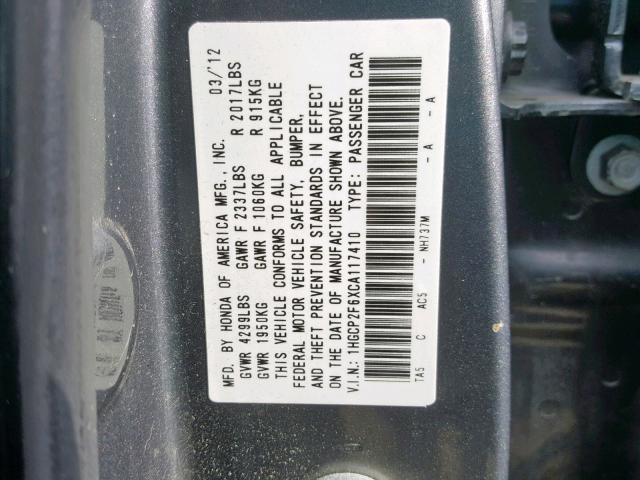 1HGCP2F6XCA117410 - 2012 HONDA ACCORD SE BLACK photo 10