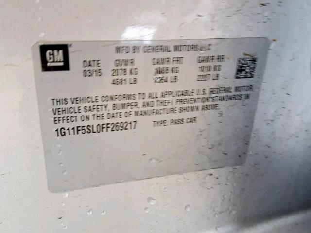 1G11F5SL0FF269217 - 2015 CHEVROLET MALIBU LTZ SILVER photo 10