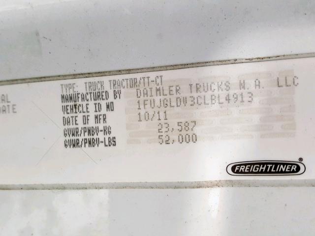 1FUJGLDV3CLBL4913 - 2012 FREIGHTLINER CASCADIA 1 WHITE photo 10