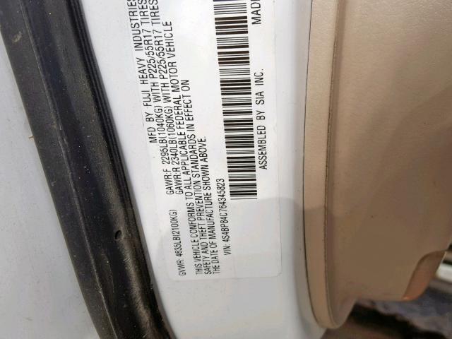 4S4BP84C764345823 - 2006 SUBARU LEGACY OUT WHITE photo 10