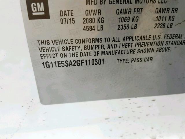 1G11E5SA2GF110301 - 2016 CHEVROLET MALIBU LIM 白色 照片 10