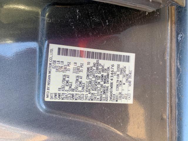 1N6AD07W88C434676 - 2008 NISSAN FRONTIER C GRAY photo 10