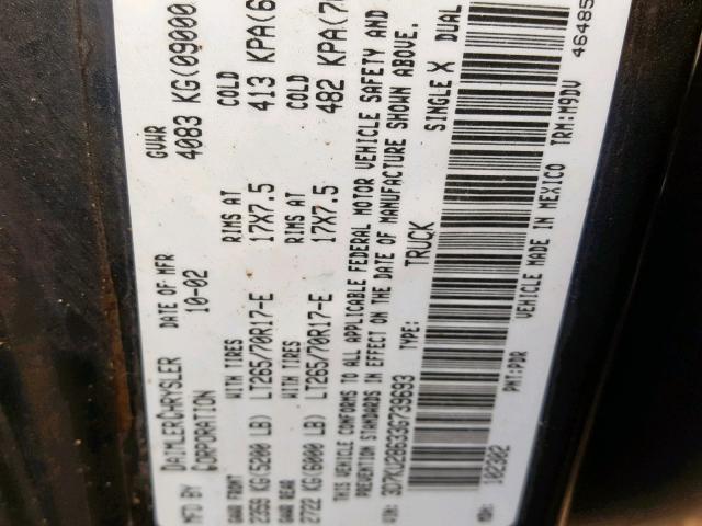 3D7KU28633G739693 - 2003 DODGE RAM 2500 S ნაცრისფერი ფოტო 10