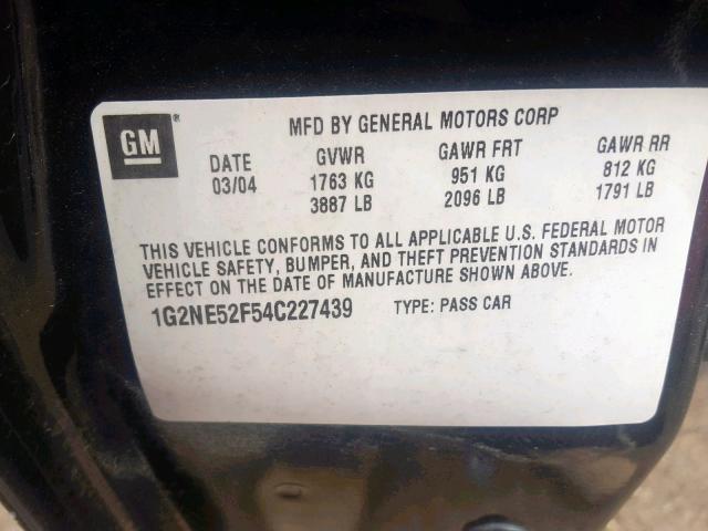 1G2NE52F54C227439 - 2004 PONTIAC GRAND AM S BLACK photo 10