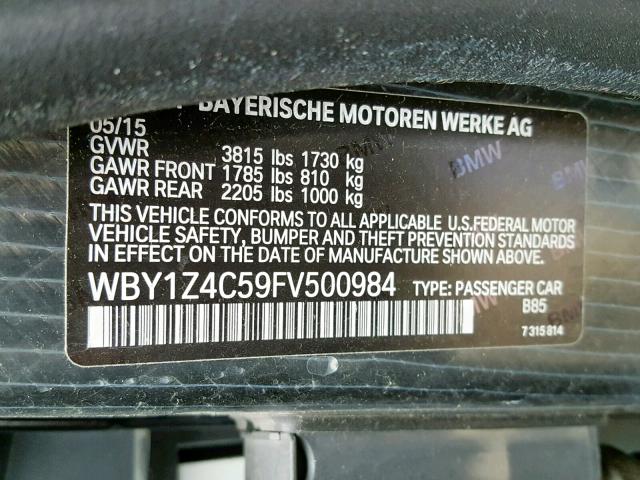 WBY1Z4C59FV500984 - 2015 BMW I3 REX Білий фото 10