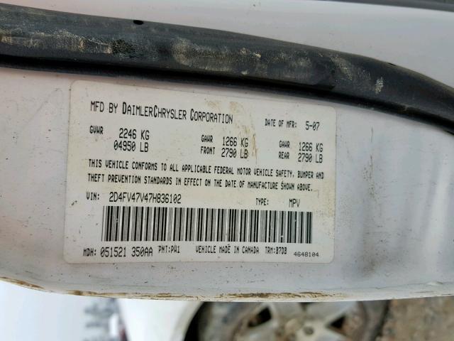 2D4FV47V47H836102 - 2007 DODGE MAGNUM SXT WHITE photo 10