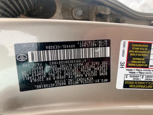 4T1BB46K98U061883 - 2008 TOYOTA CAMRY HYBR TAN photo 10