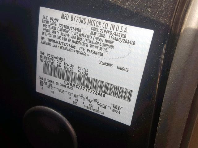 1LNHM87A7YY778468 - 2000 LINCOLN LS BLACK photo 10