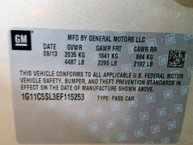 1G11C5SL3EF115253 - 2014 CHEVROLET MALIBU 1LT 棕色 照片 10