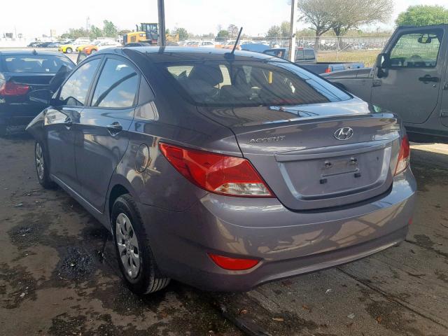 KMHCT4AE1GU063192 - 2016 HYUNDAI ACCENT SE GRAY photo 3