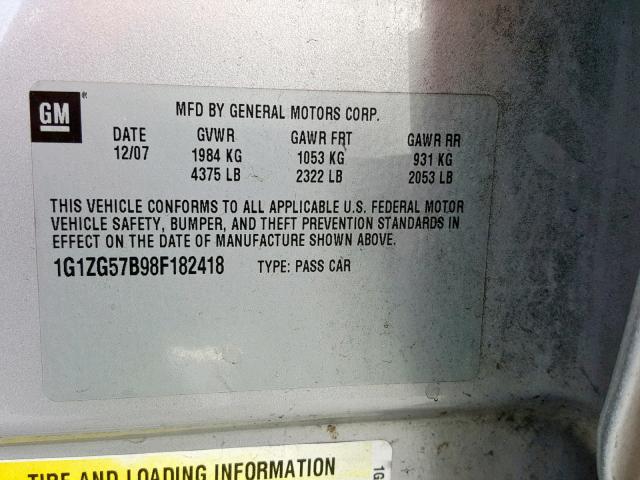 1G1ZG57B98F182418 - 2008 CHEVROLET MALIBU LS Silber Foto 10