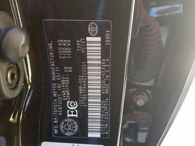 4T1BD1FK8HU223351 - 2017 TOYOTA CAMRY HYBR BLACK photo 10