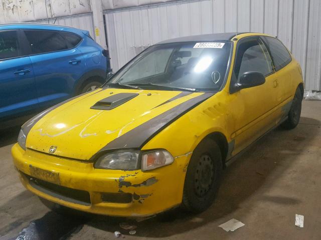 2HGEH2466PH537780 - 1993 HONDA CIVIC DX YELLOW photo 2