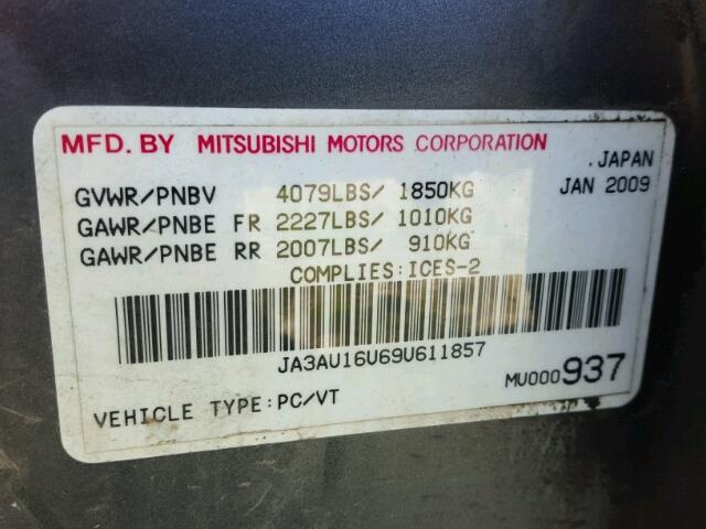 JA3AU16U69U611857 - 2009 MITSUBISHI LANCER DE GRAY photo 10