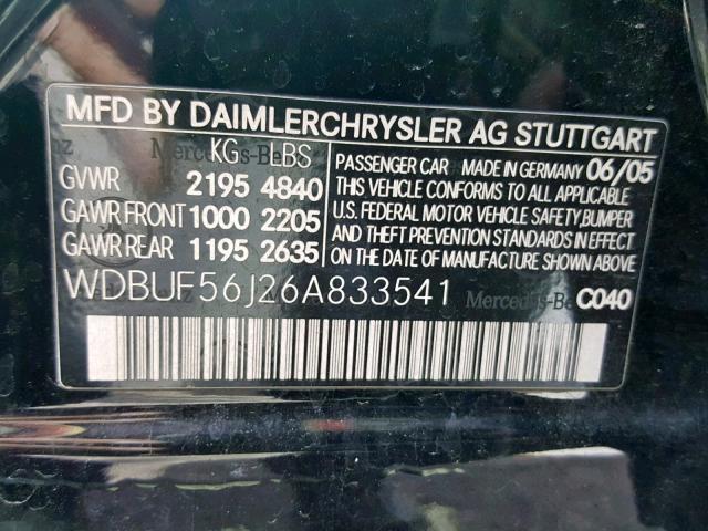 WDBUF56J26A833541 - 2006 MERCEDES-BENZ E 350 BLACK photo 10