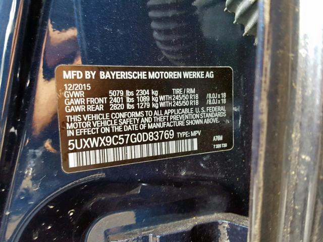 5UXWX9C57G0D83769 - 2016 BMW X3 XDRIVE2 BLUE photo 10