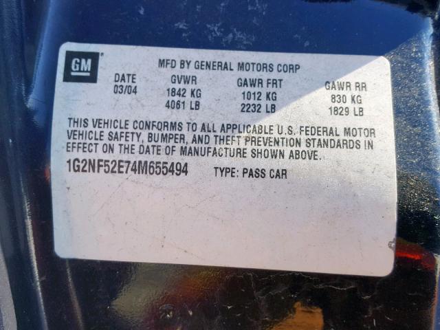 1G2NF52E74M655494 - 2004 PONTIAC GRAND AM S BLUE photo 10