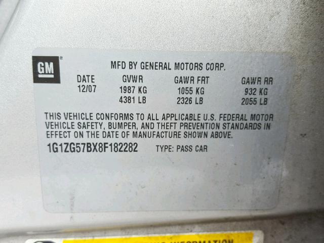 1G1ZG57BX8F182282 - 2008 CHEVROLET MALIBU LS SILVER photo 10
